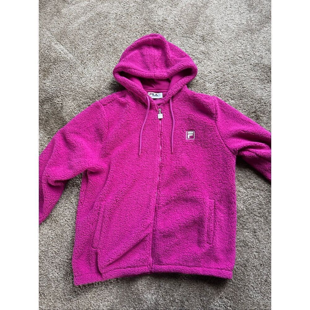 Fila Women's Pink Full Zip Drawstring Hood Sherpa Jacket Size Medium